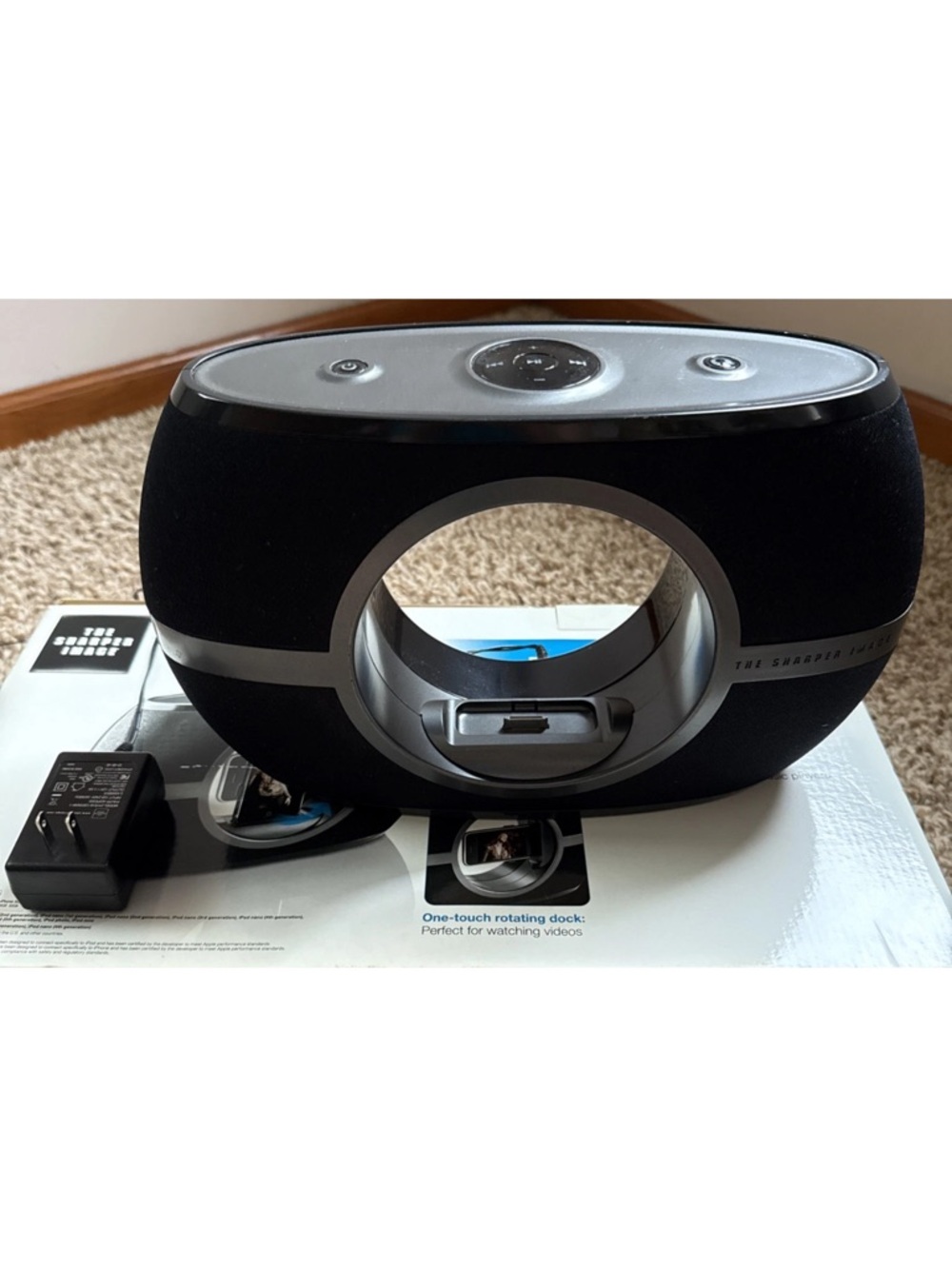 Sharper Image Black and Silver Portable Audio Dock with Rotating iPod Connector